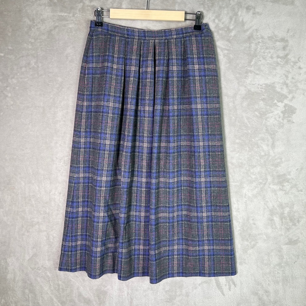 Pendleton Skirt‎ Sz 12 Grey Blue Plaid 100% Virgin Wool Maxi USA